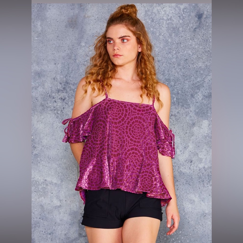 NWT Burned Velvet Dahlia Ruffled Top, Blackmilk Size Medium